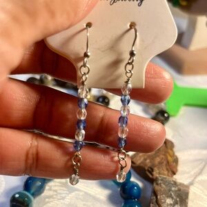 Handmade Blue and Clear Swarovski Crystal Earrings